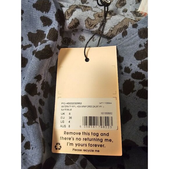 Missguided Maternity Wrap Dress NWT Blue & Black Leopard Long Sleeve Size 4 - Picture 6 of 6